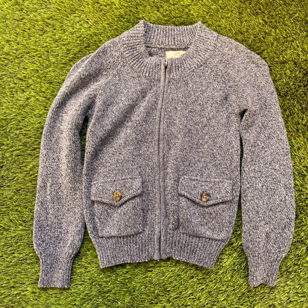 Peek Kids Daly Sweater Navy Marled Full Zip Cotton Cardigan  Size M 6-7 Fall